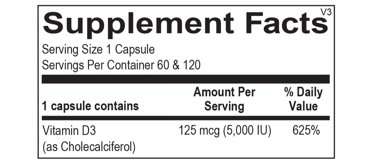 Vitamin D 5,000 IU (60 capsules) - Vitalized 